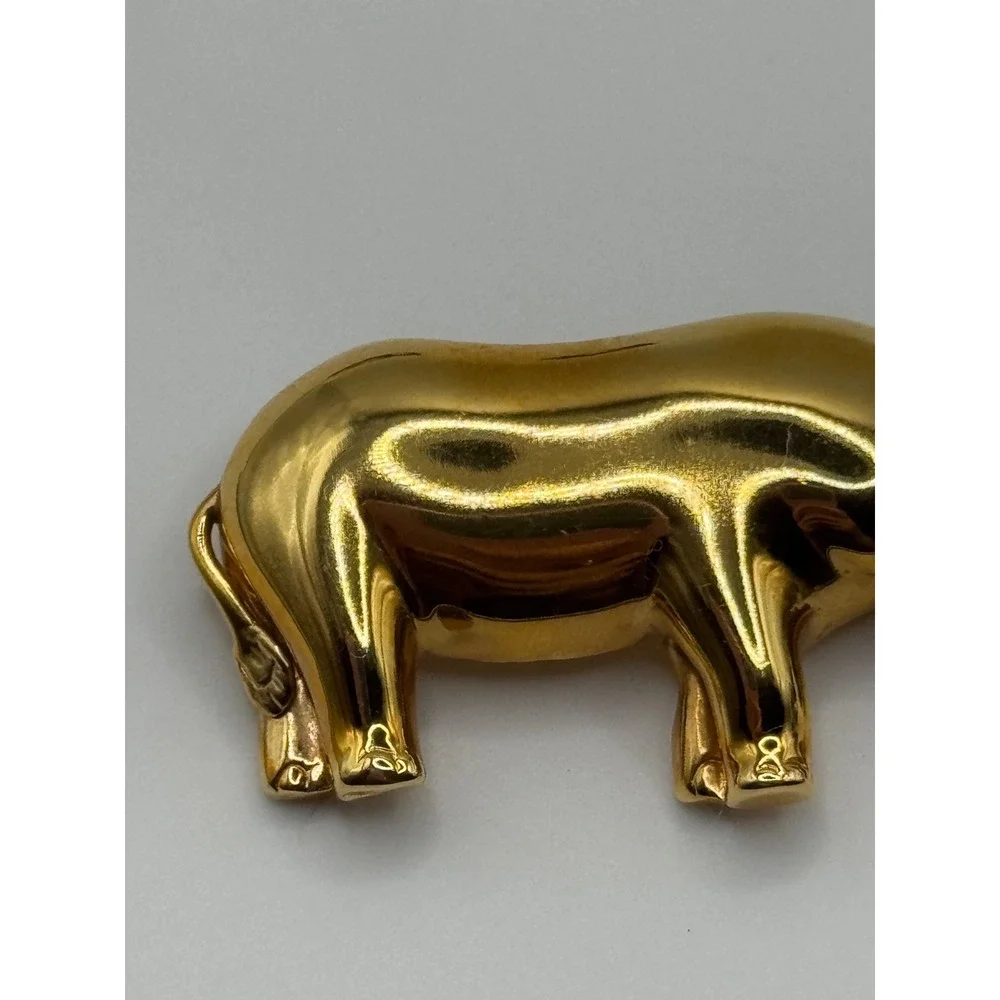 Vintage‎ Krementz Rhino Brooch Rhinestone Eye Gold Tone Pin
